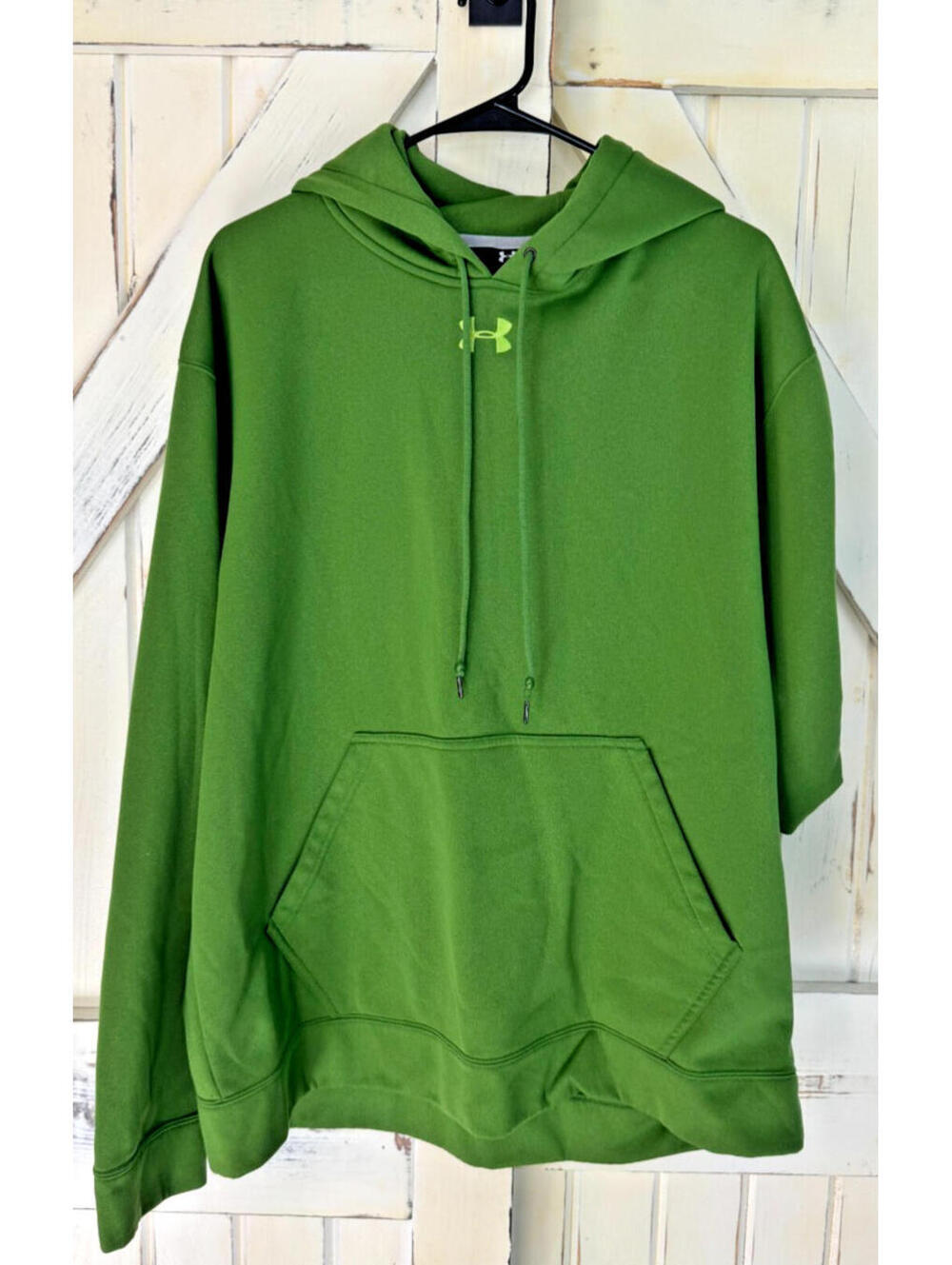 Under Armour Loose Fit Hoodie Mens Size XL Green Fleece Pullover Sweatshirt Logo